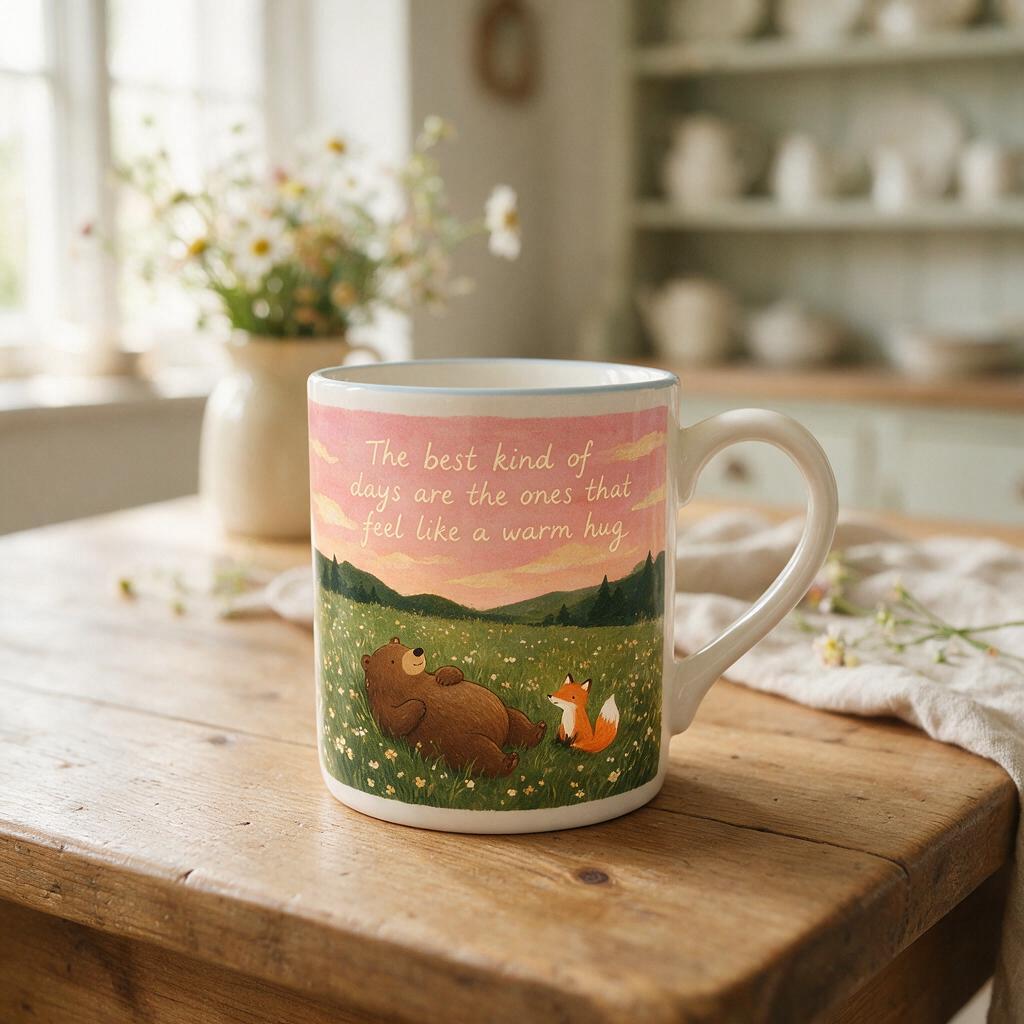 A mug printed with a creator's characters